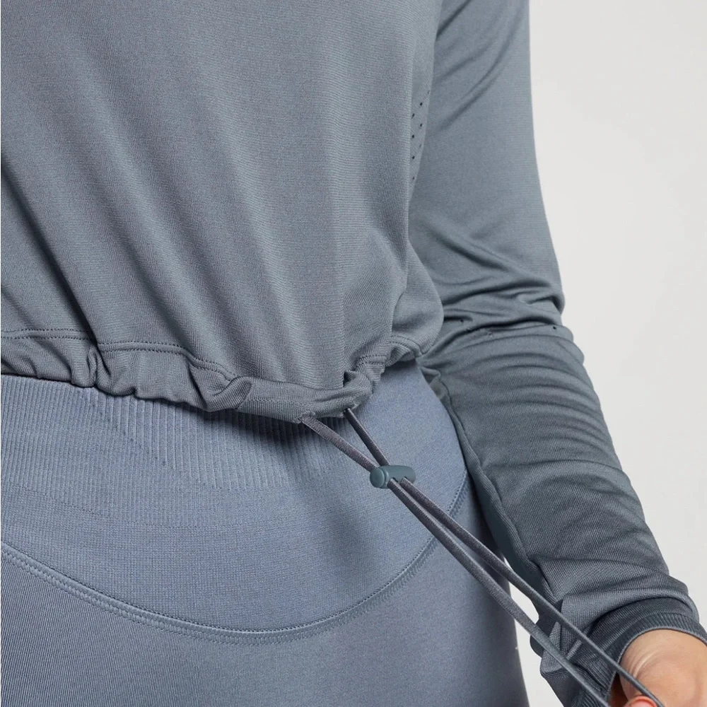 Gymshark Sweat Seamless Long Sleeve Crop Top- Gray - Picture 4 of 12